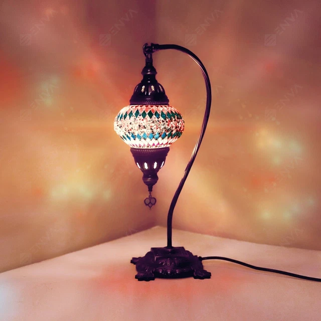 Lampada scrivania a collo di cigno in mosaico colorato a mano turca marocchina