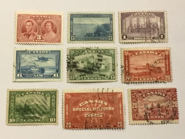 old stamps  CANADA  x  9