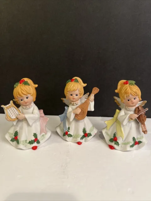 Vintage Homco 5551 Christmas Angels Musical Instruments Set of 3 Figurines /Read