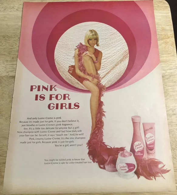 LUSTRE-CREME SHAMPOO Blonde Pink Feather Boa  - Vintage 1968 Magazine Ad