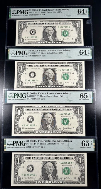 Lot of 4 Consecutive Star Federal Reserve Notes PMG 65 and 64 EPQ fr 1931-F* ATL