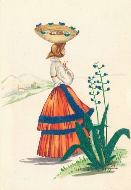 Cartolina Costumi Sardegna Fonni Tempera di Lola Loy Non Viaggiata