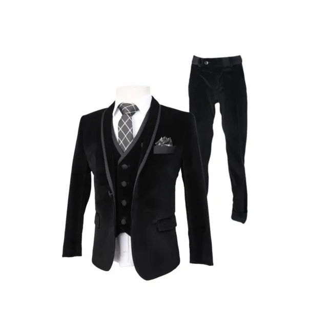 Boys Black Velvet Tuxedo Suit Kids Premium Formal Wedding Pageboy Velvet Suits