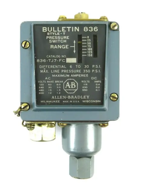 Allen Bradley 836-TJ7-FC 600V 6-30PSI 350PSI MAX Pressure Switch ((Untested))