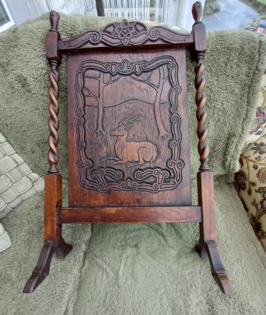 Solid Oak Hand Carved Fire Screen