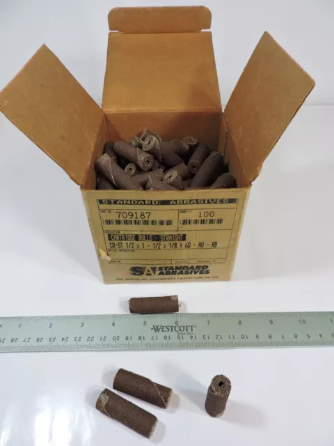 BOX OF 100  1/2" x 1-1/2" X 1/8" STRAIGHT ABRASIVE SANDING CARTRIDGE ROLLS 60 GR
