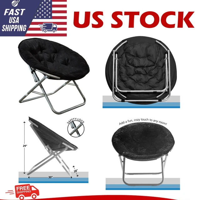Mainstays Faux Fur Saucer Chair, Black, Soft, Wide Seat Foldable Steel Frame
