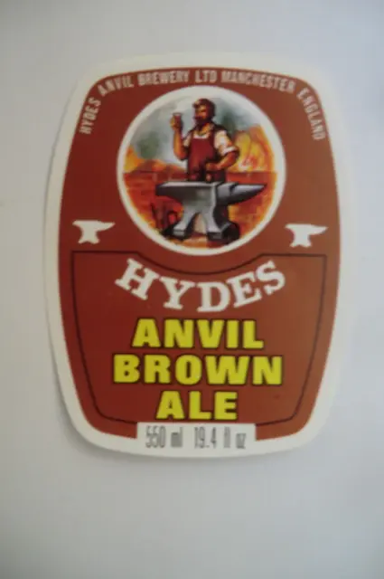 MINT HYDES MANCHESTER ANVIL BROWN ALE 19.4 fl oz  BREWERY BEER BOTTLE LABEL