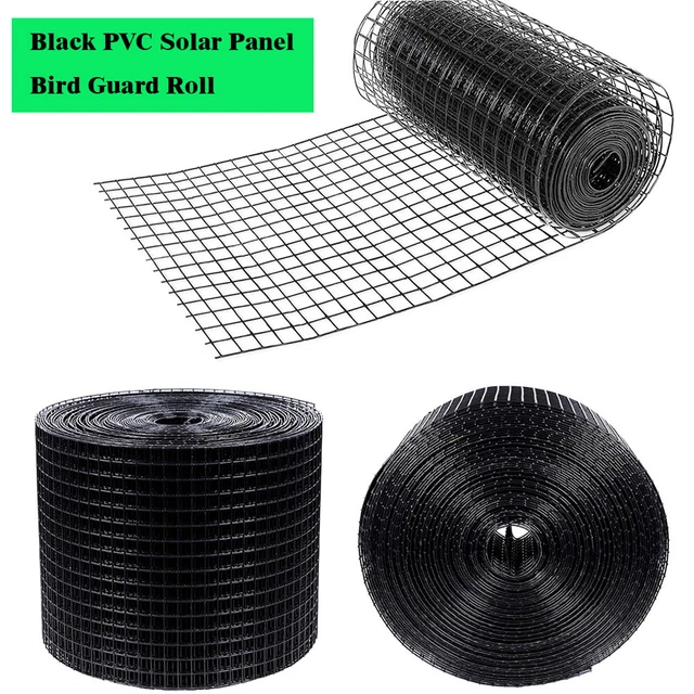 Black PVC Welded Mesh Solar Panel Bird Wire Guard Kit Roof Pigeon Net 8" x 100'