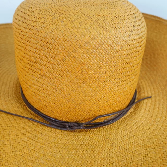 VINTAGE STRAW SUN Hat Panama Western Brown Leather Tie Band Wide Safari ...