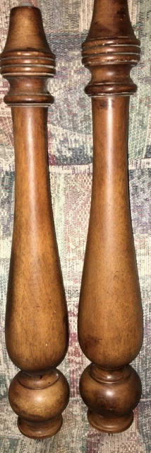 23'' Pair of Vintage Solid Wood Posts, Pillars, Columns with metal screw in wood