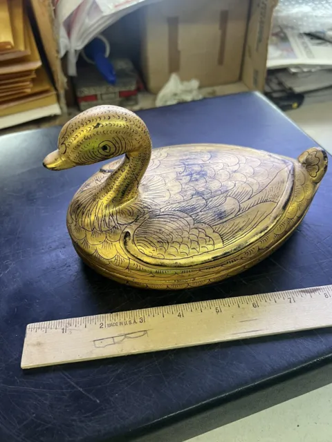 Vintage Burmese Lacquer Lacquerware Gold Gilded Duck Box Burma