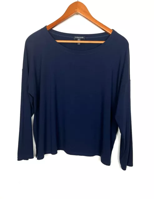 Eileen Fisher Women's Size Petite Large PL Blue Long Sleeve Viscose Jersey Top