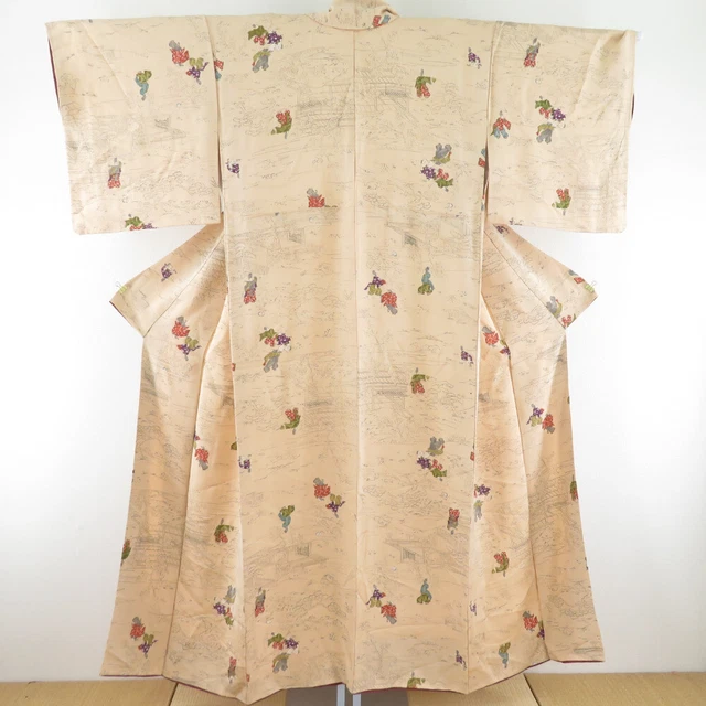 Komon kimono Silk Heian period pattern Beige 59.8inch Women's