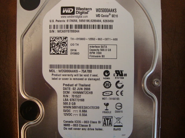 WESTERN DIGITAL SATA III 500GB WD5000AAKS Desktop HDD 3,5 ''Policy