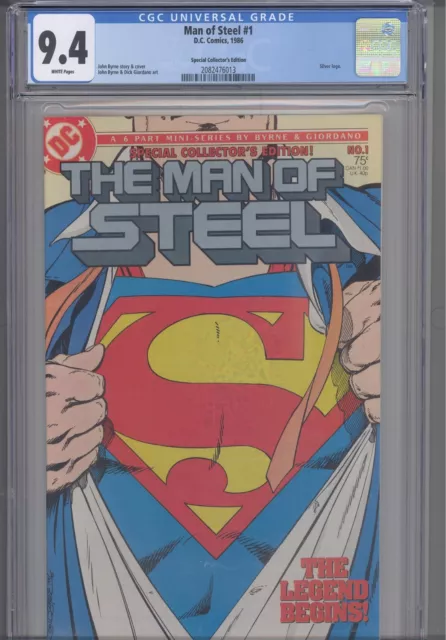 Man of Steel #1 CGC 9.4 1986 DC Comics John Byrne Cover, Story & Art Silver Logo