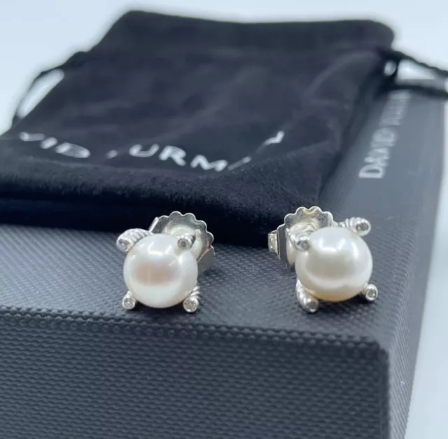 Previously Used  DAVID YURMAN Cable  9mm Pearl Earrings with Diamonds,