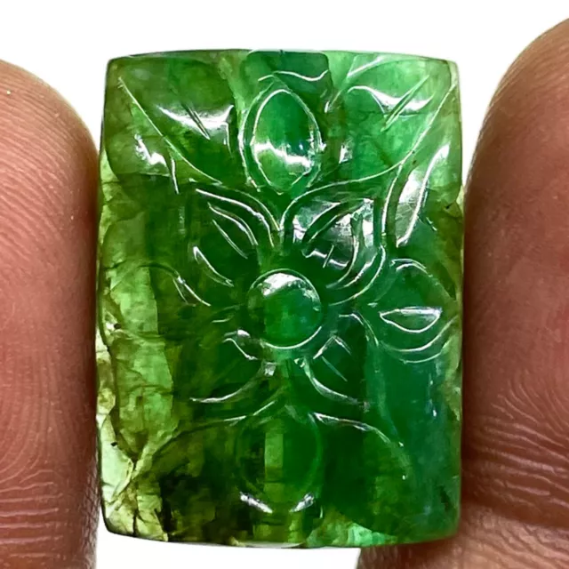 28.60 Cts Certified Natural Zambian Emerald Rich Green Carved Untreated Gemstone