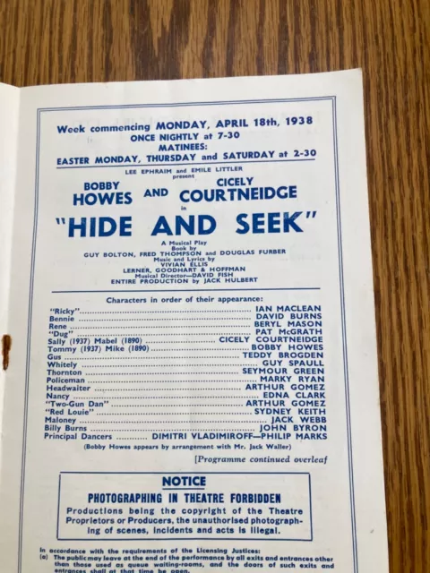 Birmingham Theatre Royal Programme 1938 Hide & Seek Howes & Courtneidge 2