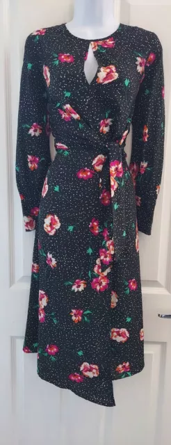 Womens Dress wrap size 8 midi asos black spots flowers smart casual vgc