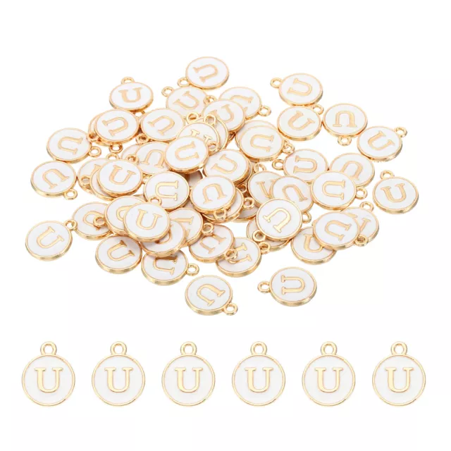 Letter Charm U, 60Pcs Double Sided Alphabet Initial Charm Pendants Beads White