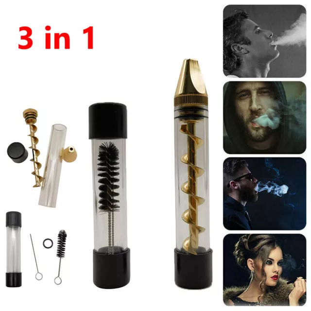Spiral Mini Twisty Glass Blunt Metal Tip Smoking Tube With Cleaning Brush  Set