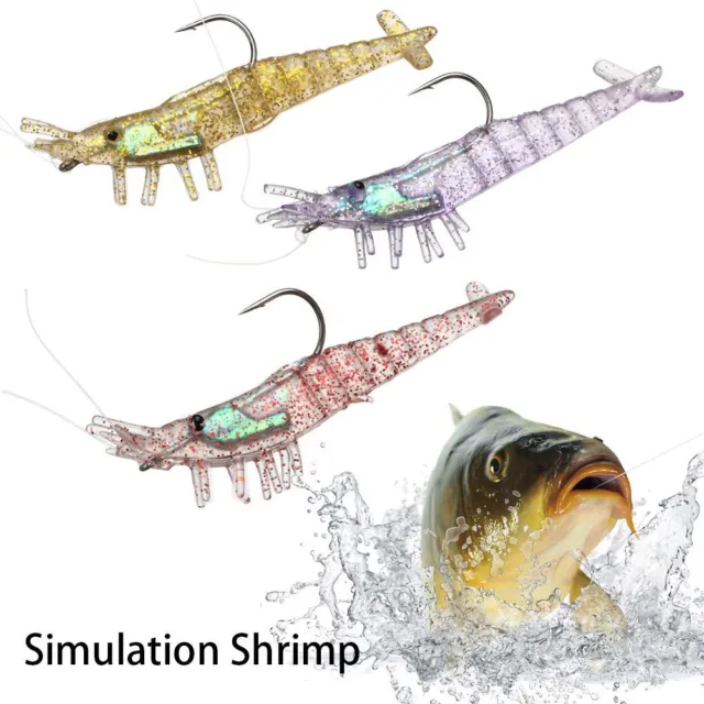 3x Prawn Shrimp Fishing Simulation Soft Lure Hook Bait Salt Sea Fishing  Lures