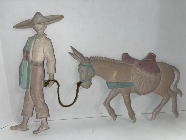 Southwest Metal Wall Art Mexican Man Burro Donkey Mule Desert Home Decor Pastels