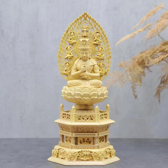 Wood carved Buddha statue Dainichi Nyorai Shingon sect Tsuge Hexagonal pedesta