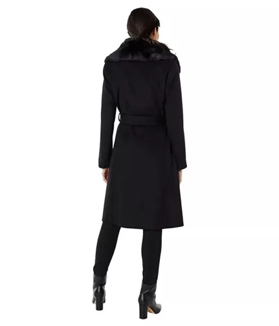 LAUREN Ralph Lauren B6122 Womens Black Faux Fur Wool Wrap Coat Size 0 2