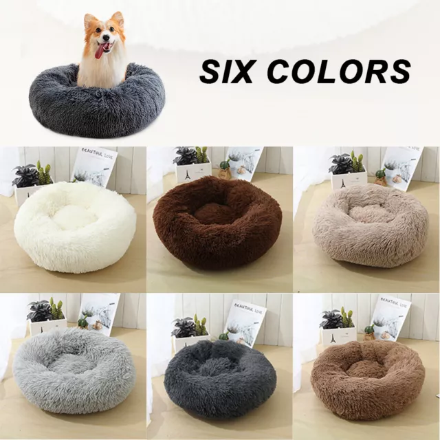 Plush Beds 16in Pet Dog Cat Fluffy Donut Cuddler Round Calming Cushion Washable