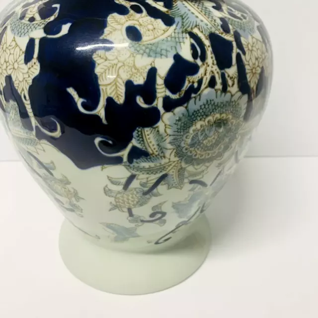 Oriental Blue & White 100% Porcelain Lidded Ginger Jar Vase Centrepiece Living 3