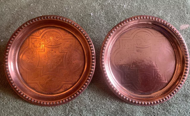 Antique Joseph Sankey & Sons Pair Of Small Matching Copper Trays / Plates.