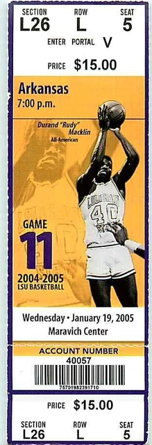 Ticket College Basketball Arkansas 2004 - 05  1.19 - LSU Tigers