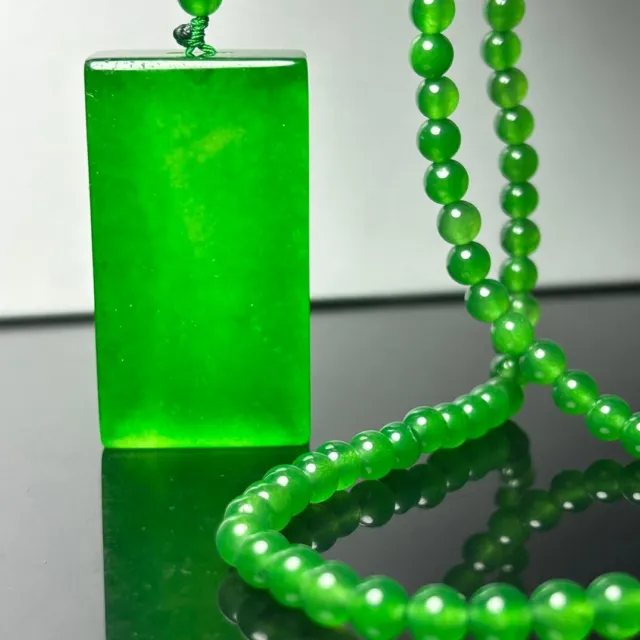 Certified natural Ice Green Jade Jadeite Carved amulet Pendant&Necklaces 平安无事牌