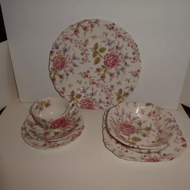 Johnson Brothers Rose Chintz GREEN MARK 6pc place setting dinner
