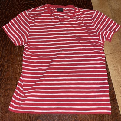 Zara Short Sleeve Pullover T-Shirt Womens XL Red White Stripes 100% Cotton
