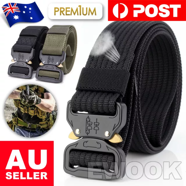 Mens Canvas Outdoor Tactical Belt Heavy Duty Army Waist Web Strap Waistband Hot