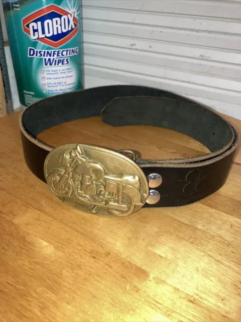 37” Booty Boutique Black Leather Belt W/ Solid Brass Cafe Motorcycle Buckle 🇺🇸