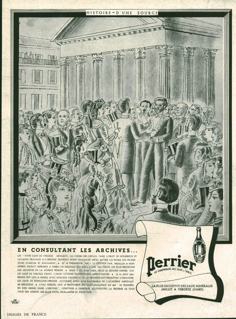 1942 Perrier Champagne Champagne Mineral Waters Magazine Advertisement