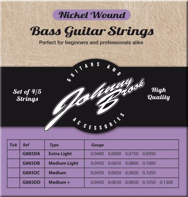 Johnny Brook High Quality Nickel Wound Bass Guitar String Strings- 4 Pack