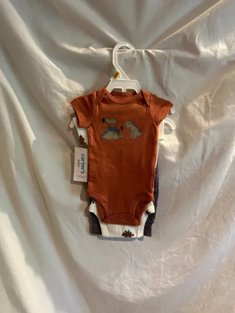 Carter's Newborn Dinosaur 3 pc outfit 2 short sleeve bodysuits 1 pair pants NWT