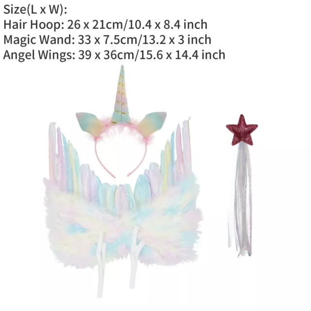 3Pcs Feather Angel Wings Girls Fairy Fancy Costume w/Star Ribbon Magic Wand Prop 2