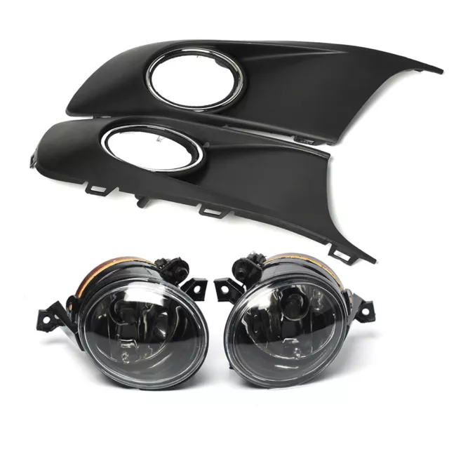 Pair Front Fog lights & Protect Cover Grille Set For VW TOURAN CADDY 2010-2014 2