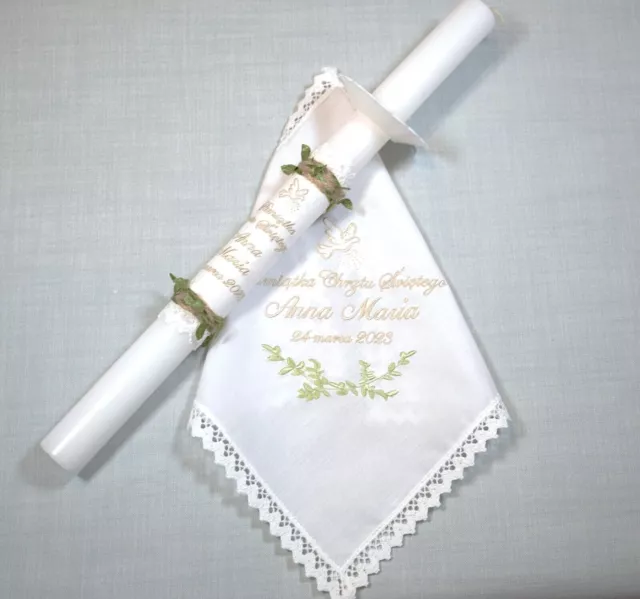 Personalised baby christening/baptism candle & robe . Swieca i szatka do chrztu