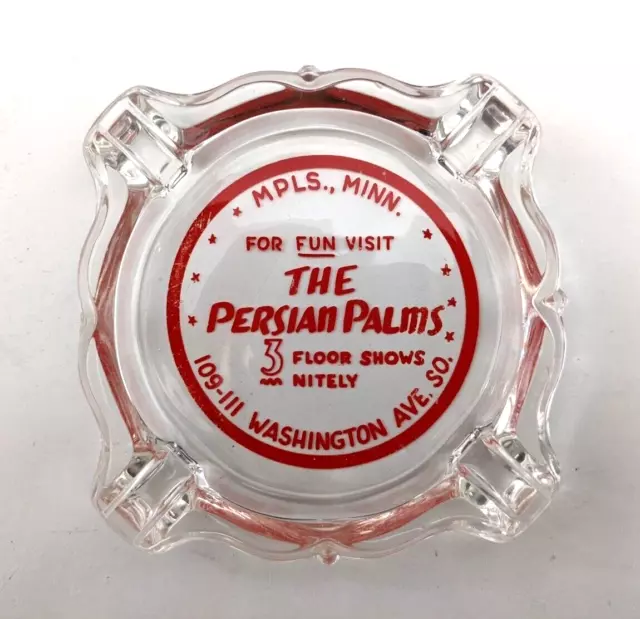 Vintage 1950s Persian Palms Ashtray Night Club Minneapolis Minnesota Clear Glass