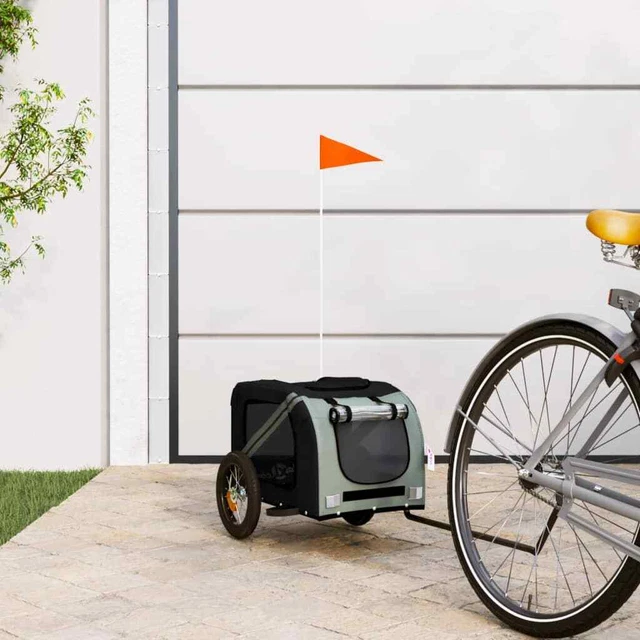 Vidaxl Rimorchio da Bici per Cani Grigio e Nero Tessuto Oxford e Ferro