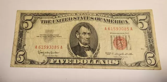 $5 Us Note 1963 Series Red Seal