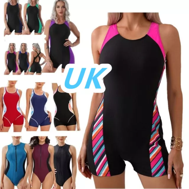 UK Women's One-piece Color Block Swimsuits Rash Guard Surfing Jumpsuit Swimwear