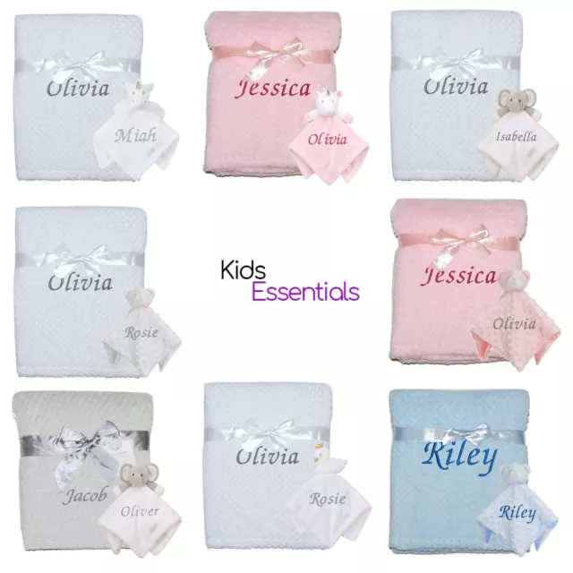 Baby Boy Girl Personalised Blanket and Comforter Set Teddy Elephant Shower Gift